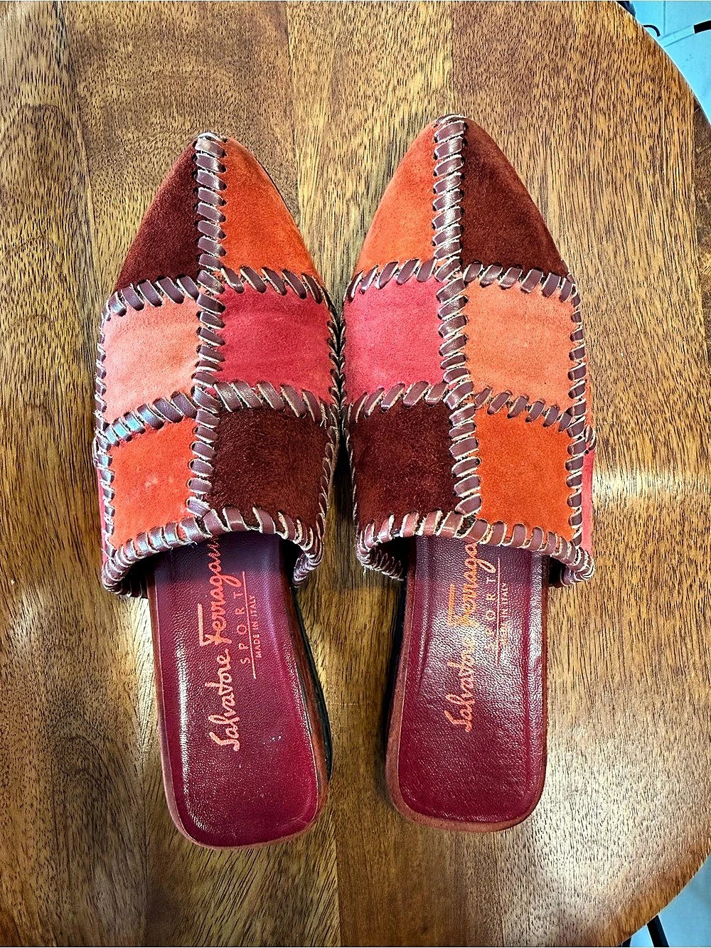 Ferragamo Suede Patchwork Color Block Mules